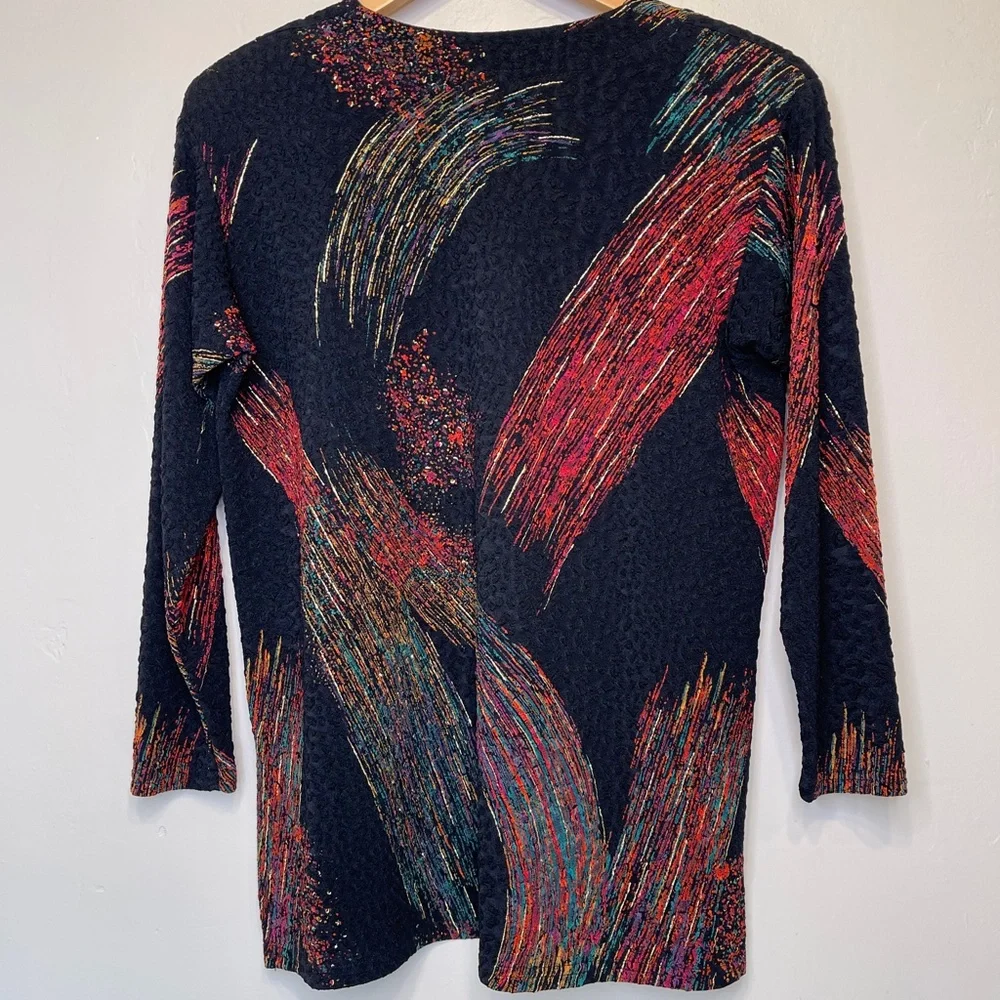 A Touch Of Class | VTG Metallic Brush Stroke Abstract Print Open Front Cardigan